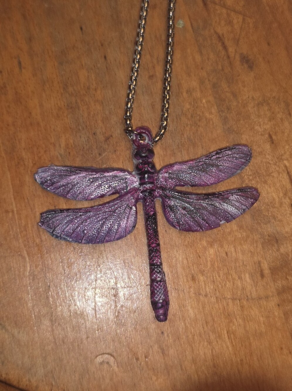 Dragonfly Resin Handpainted Pendant & STAINLESS STEEL chain Necklace